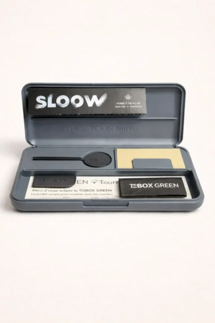 Boîte à rouler CBD TOBOX Green kit complet avec accessoires papier Sloow et compartiments intégrés