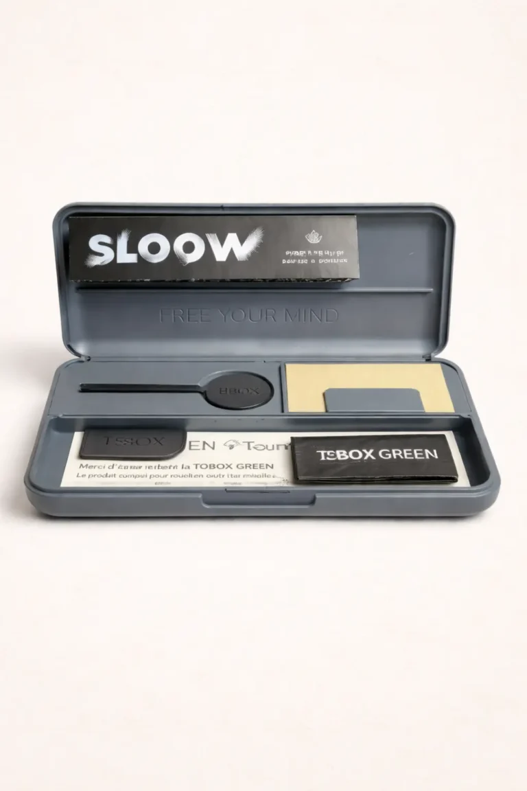 Boîte à rouler CBD TOBOX Green kit complet avec accessoires papier Sloow et compartiments intégrés