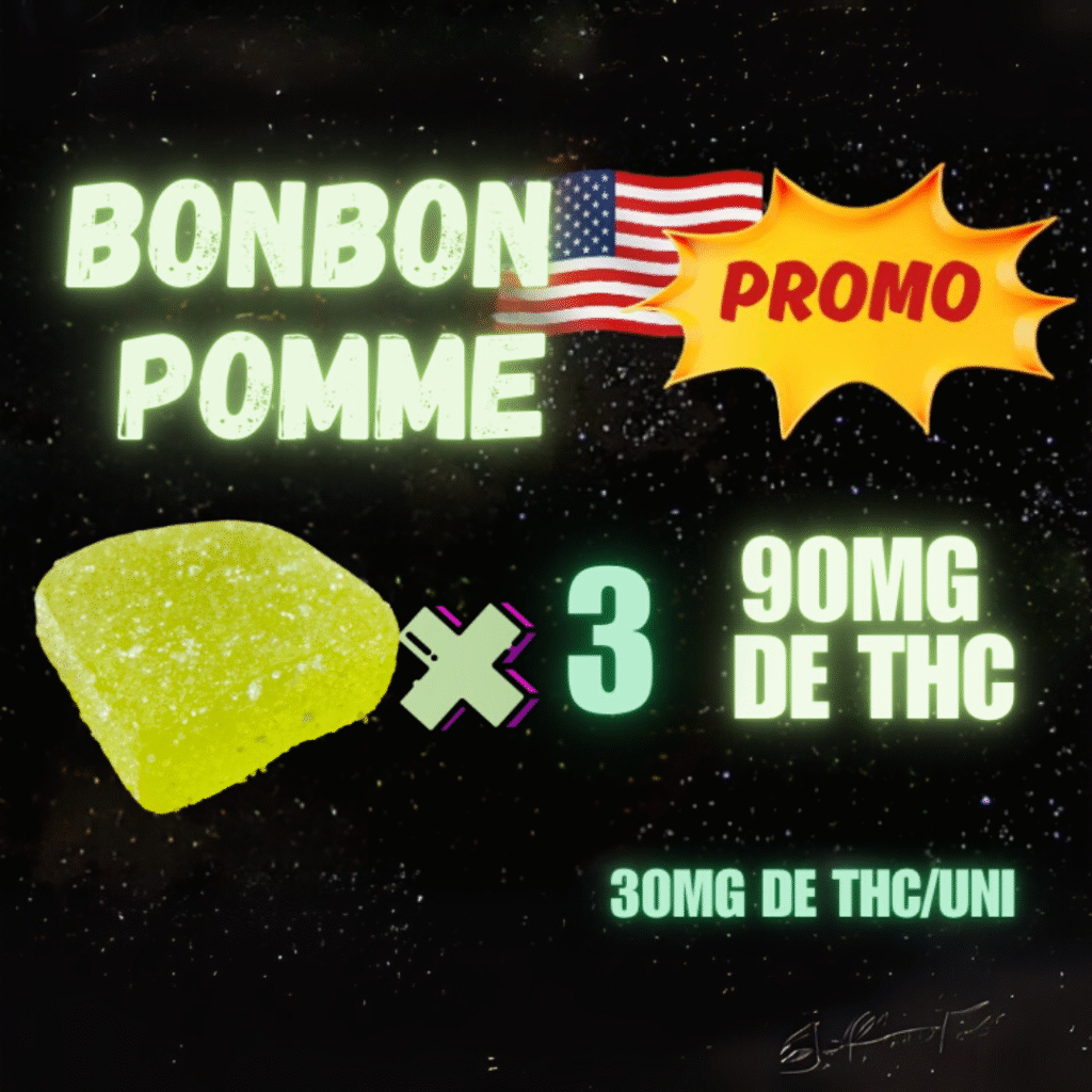 Gummies pomme 30 mg THC – bonbon goût pomme premium – pack de 3 (90 mg THC) – disponible dans les boutiques LA KALI CBD à Marseille, 4 Rue de Rivoli et 26 Avenue de Mazargue.