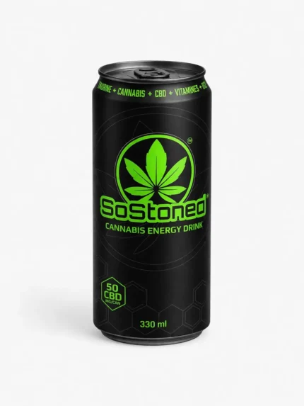 Boisson énergisante CBD 50mg en canette noire – effet relaxant et boost naturel – LA KALI CBD Marseille