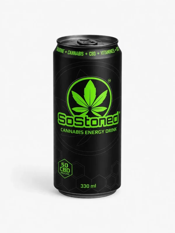 Boisson énergisante CBD 50mg en canette noire – effet relaxant et boost naturel – LA KALI CBD Marseille