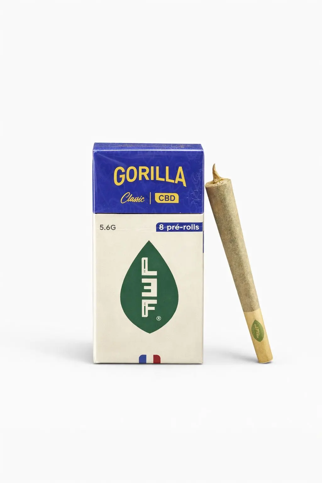 Paquet CBD Pré-rolls Gorilla (8 unités) – 14% CBD _ LA KALI Paquet CBD pré-rolls Gorilla 8 unités 14% LA KALI avec joint roulé