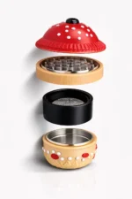 Grinder CBD champignon démontable avec compartiments et filtre vue détaillée